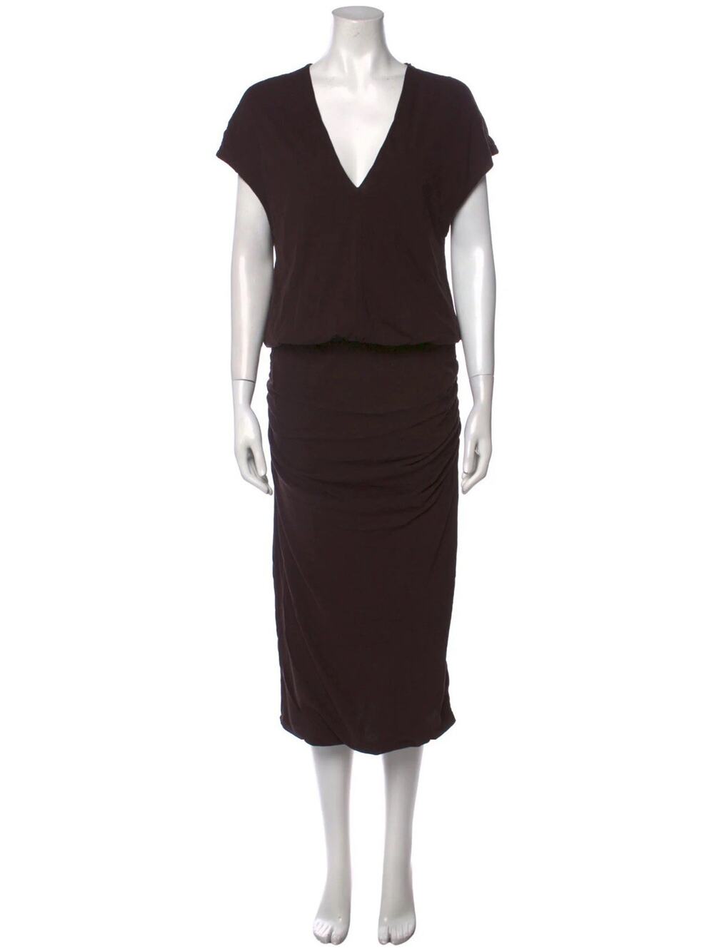 James Perse - Brown V-neck Long Blouson Dress - Size 1 - Made in USA